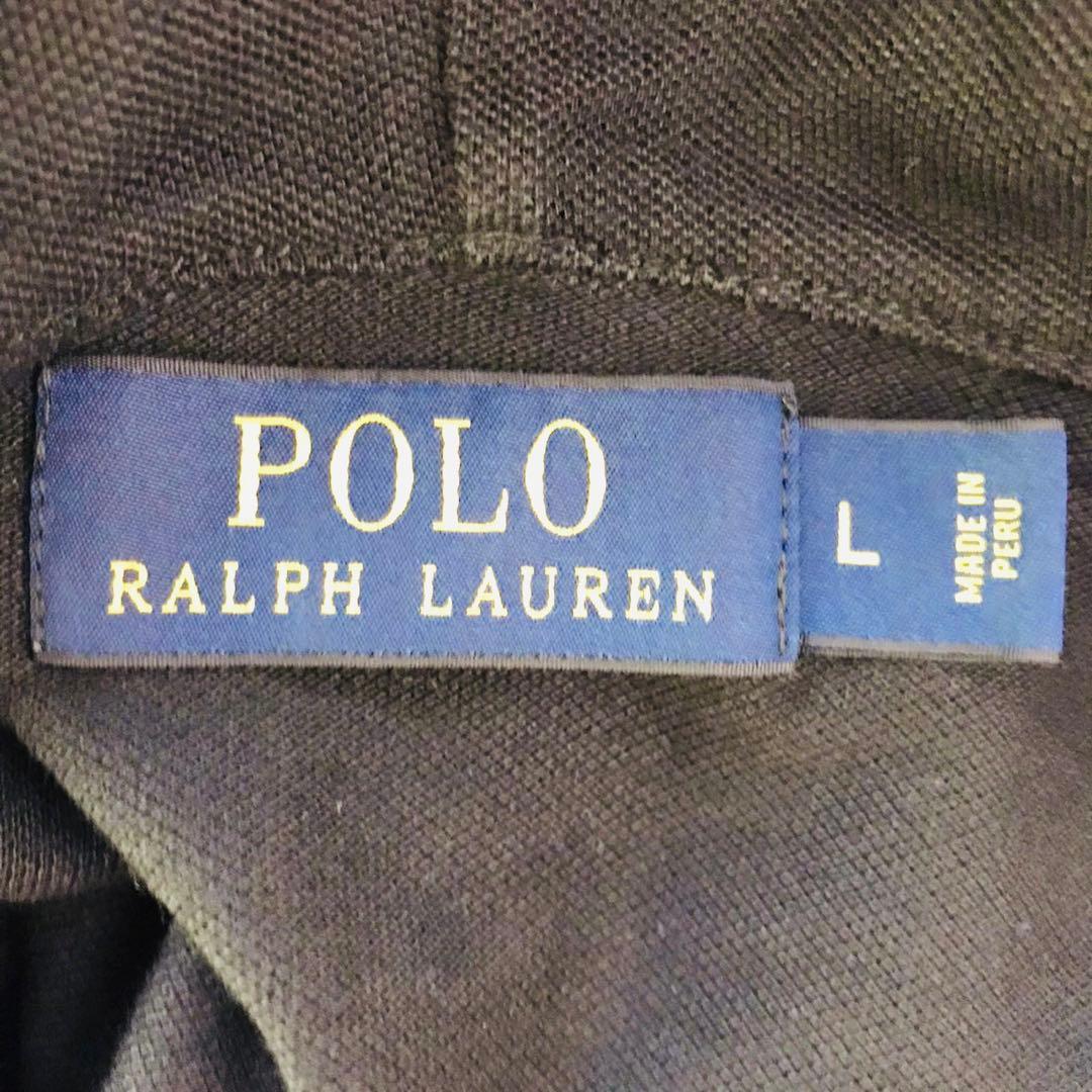 ポロラルフローレン フーディー 長袖ポロシャツ ワンポイントロゴ L ブラック