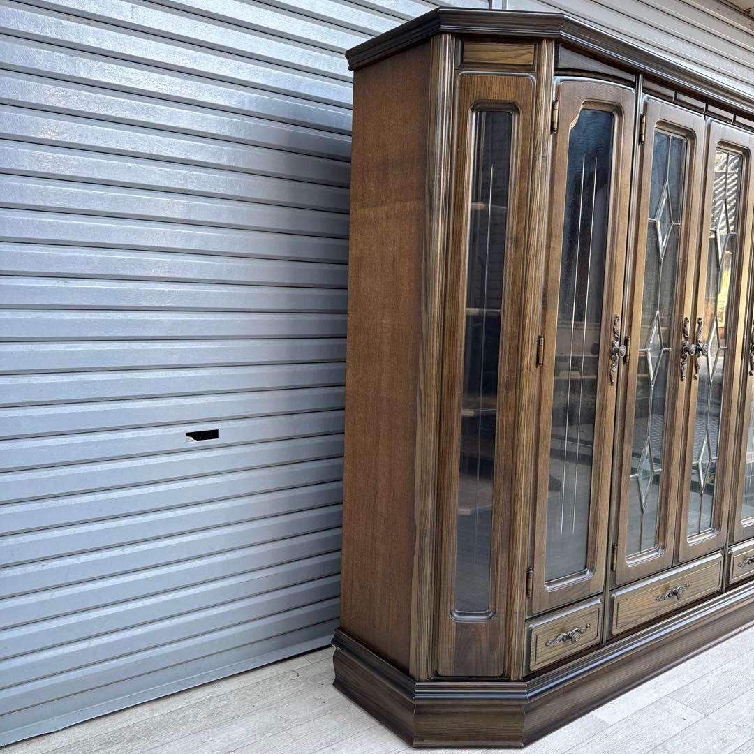 希少ヴィンテージ 旭川純木工芸　いさみや　ステンドグラス　飾り棚　キャビネット