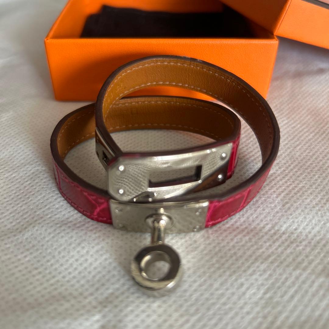 みこさま専用　エルメス　クロコ　ピンク　シルバー金具　バングル　ドゥブルトゥール