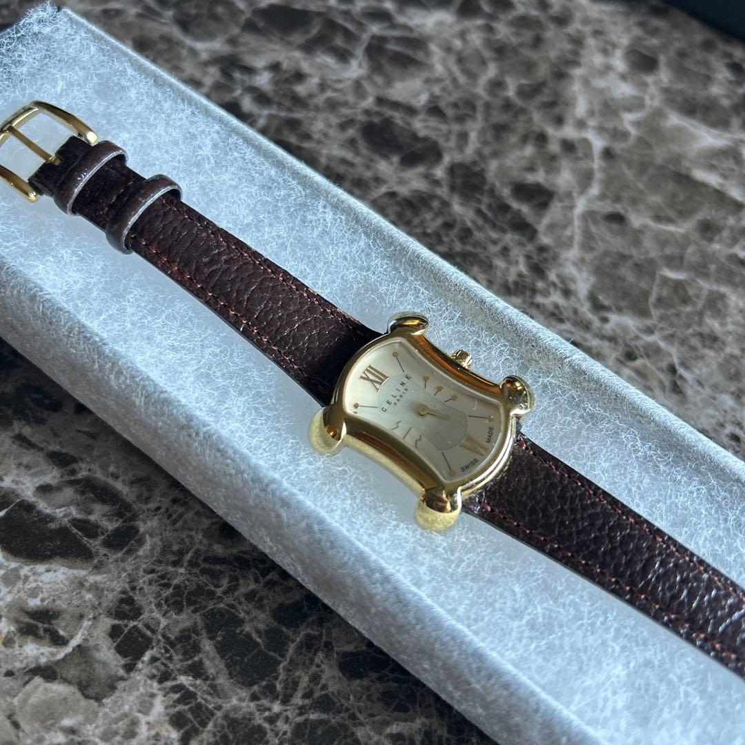 ニシ！CELINE ヴィンテージブラウンレザーベルト時計