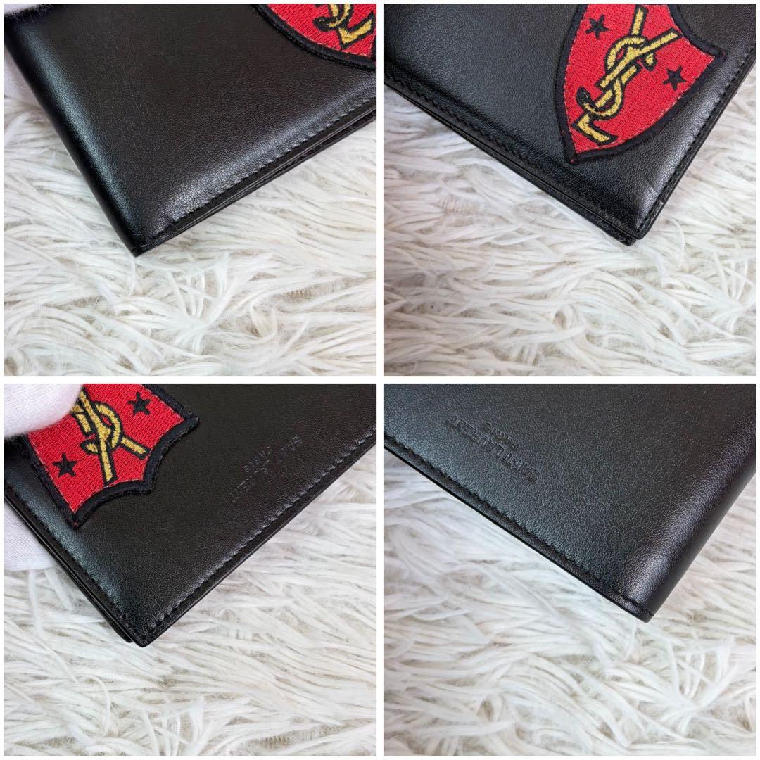 未使用級✨サンローラン 二つ折り 財布 YSL シールドワッペン 黒/ブラック