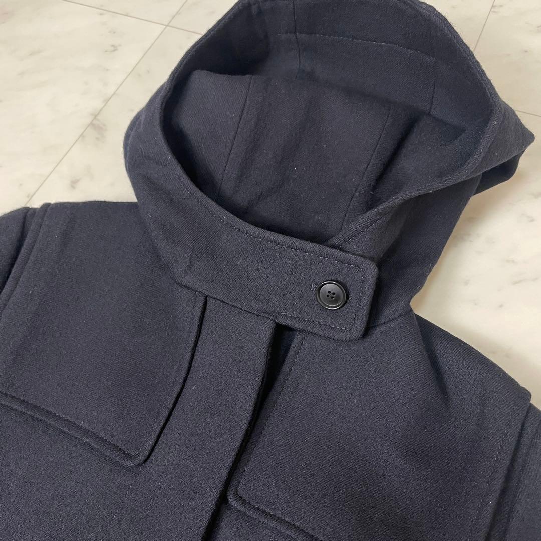 【美品】ピーエスポールスミス ウールコート フーディ ストライプ L 黒 赤