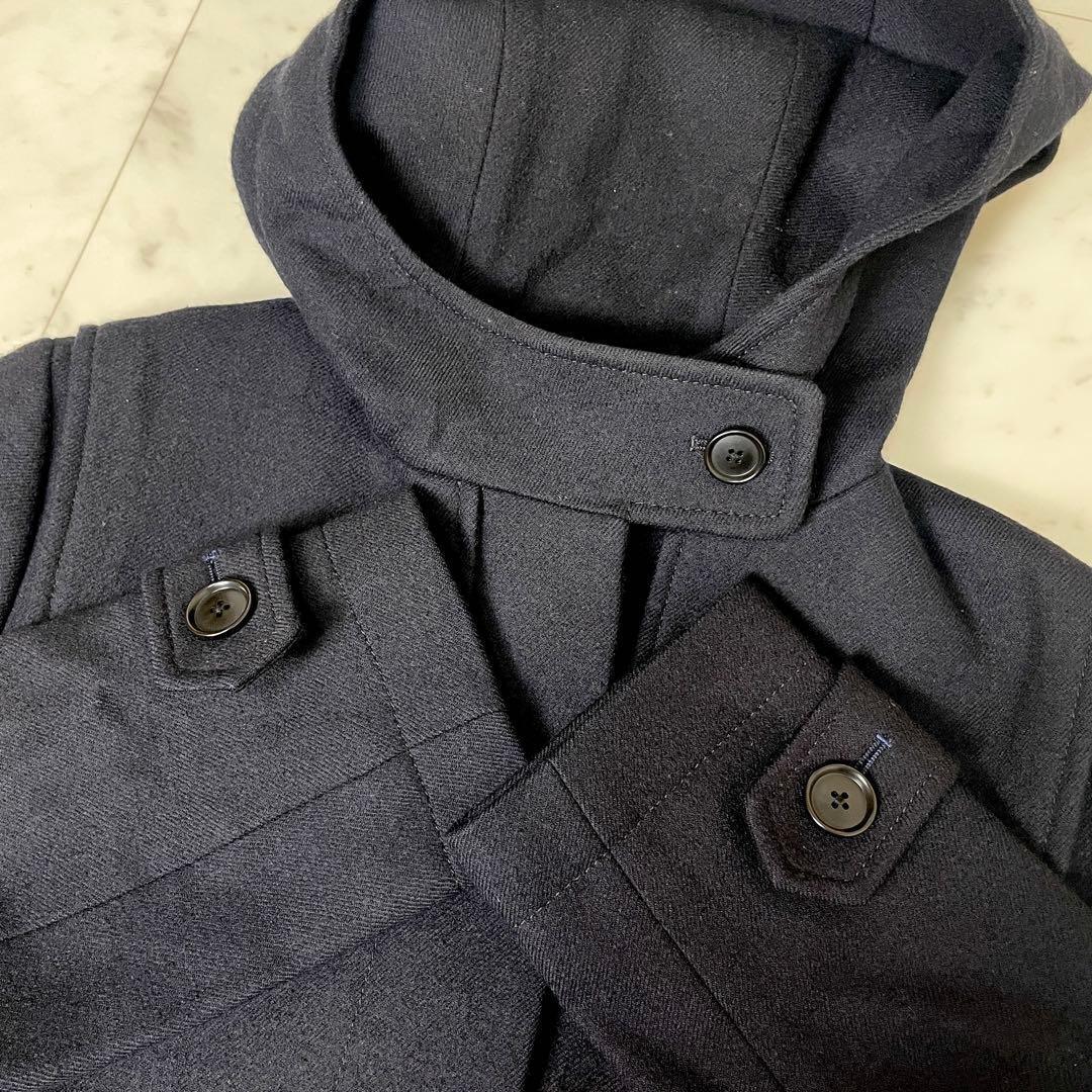 【美品】ピーエスポールスミス ウールコート フーディ ストライプ L 黒 赤