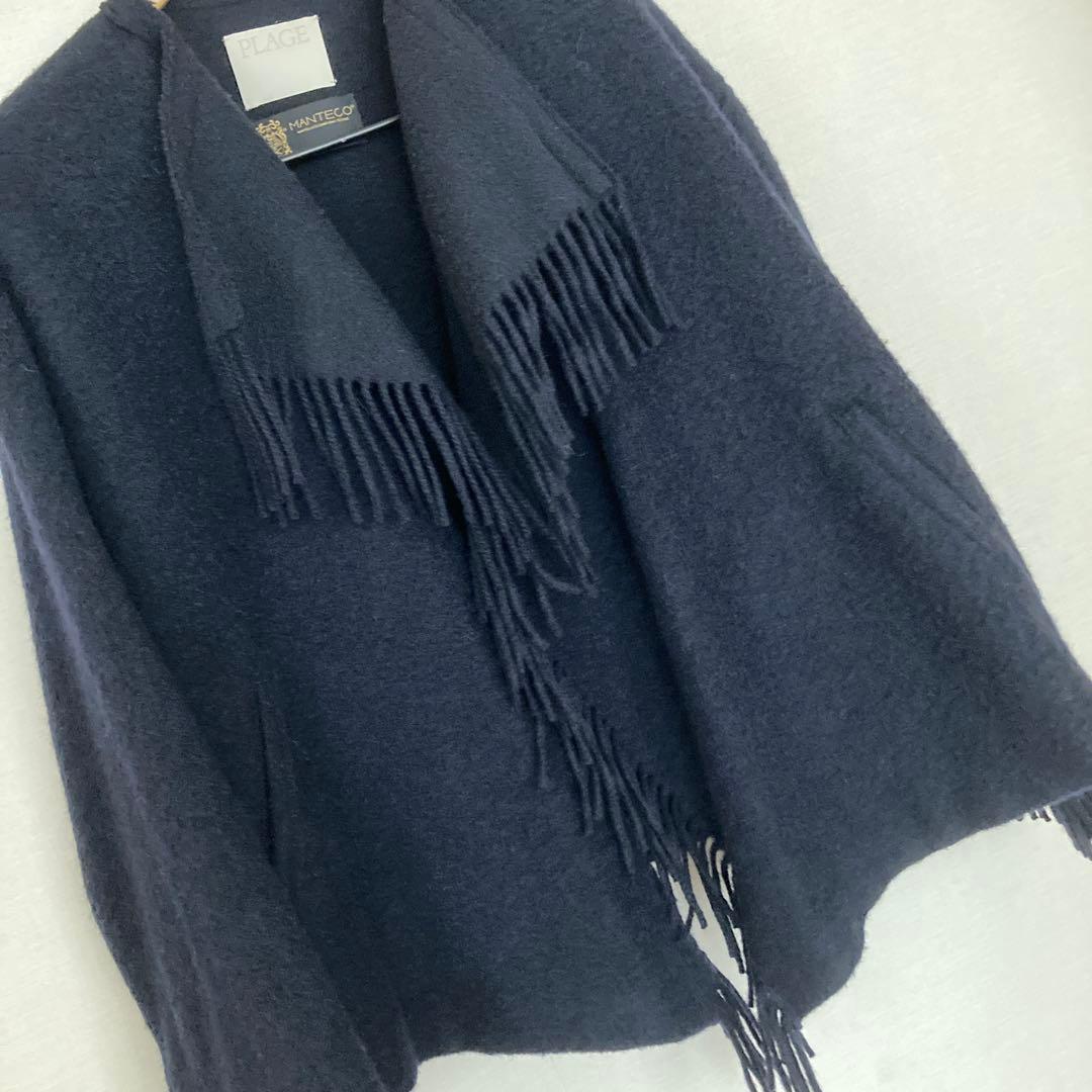 [超美品]Plage プラージュ フリンジ ポンチョ MANTECO社 ネイビー