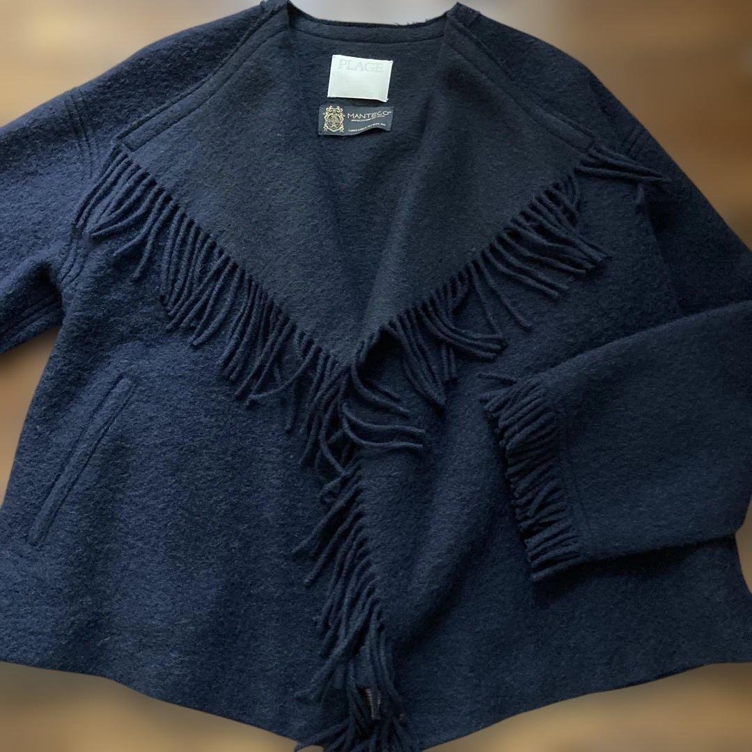 [超美品]Plage プラージュ フリンジ ポンチョ MANTECO社 ネイビー