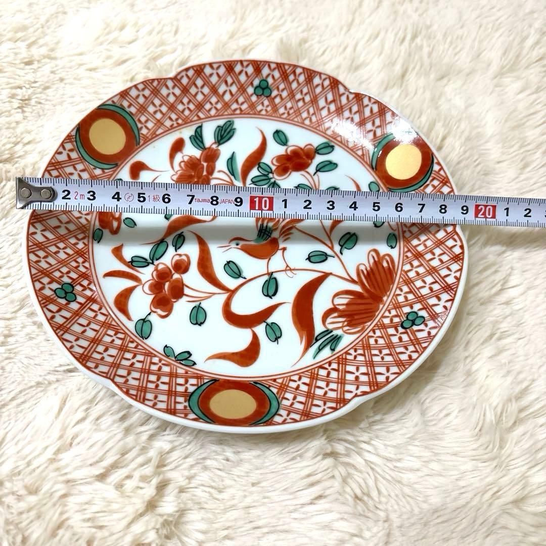 新品 たち吉 橘吉 赤絵花鳥 中皿5枚 木箱付 金彩丸紋 呉須赤絵 古伊万里色絵