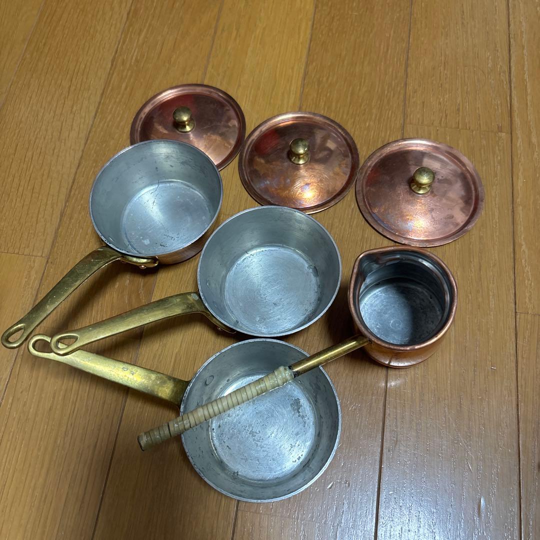 銅製調理器具セット 蓋付き鍋3つと小鍋