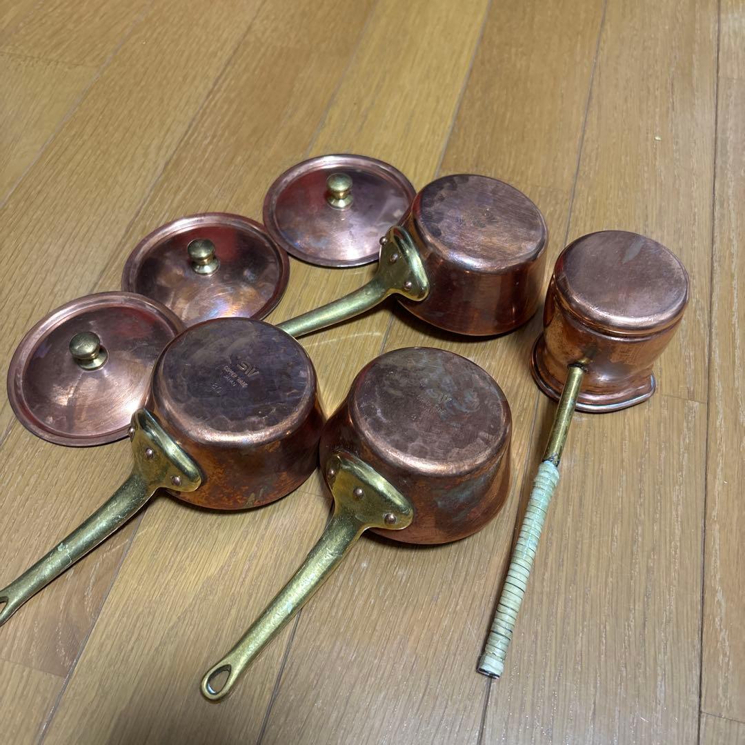 銅製調理器具セット 蓋付き鍋3つと小鍋
