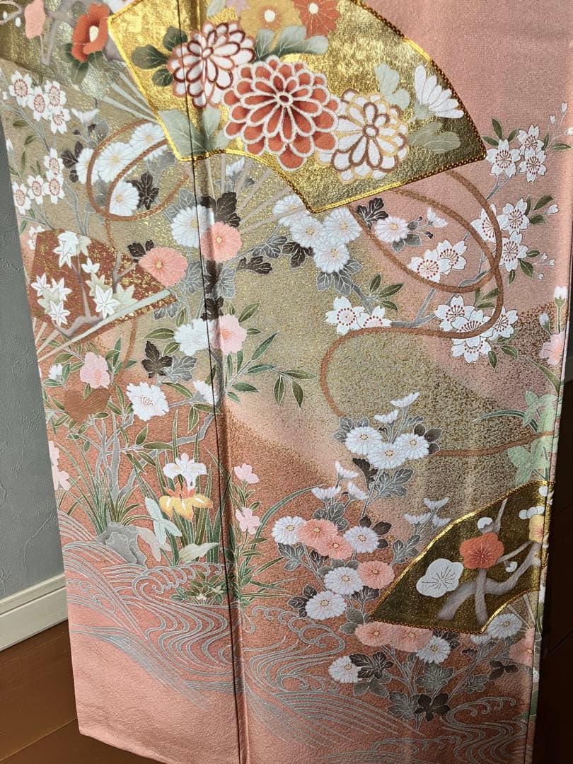 美品 雅な扇と四季草花の訪問着と長襦袢セット