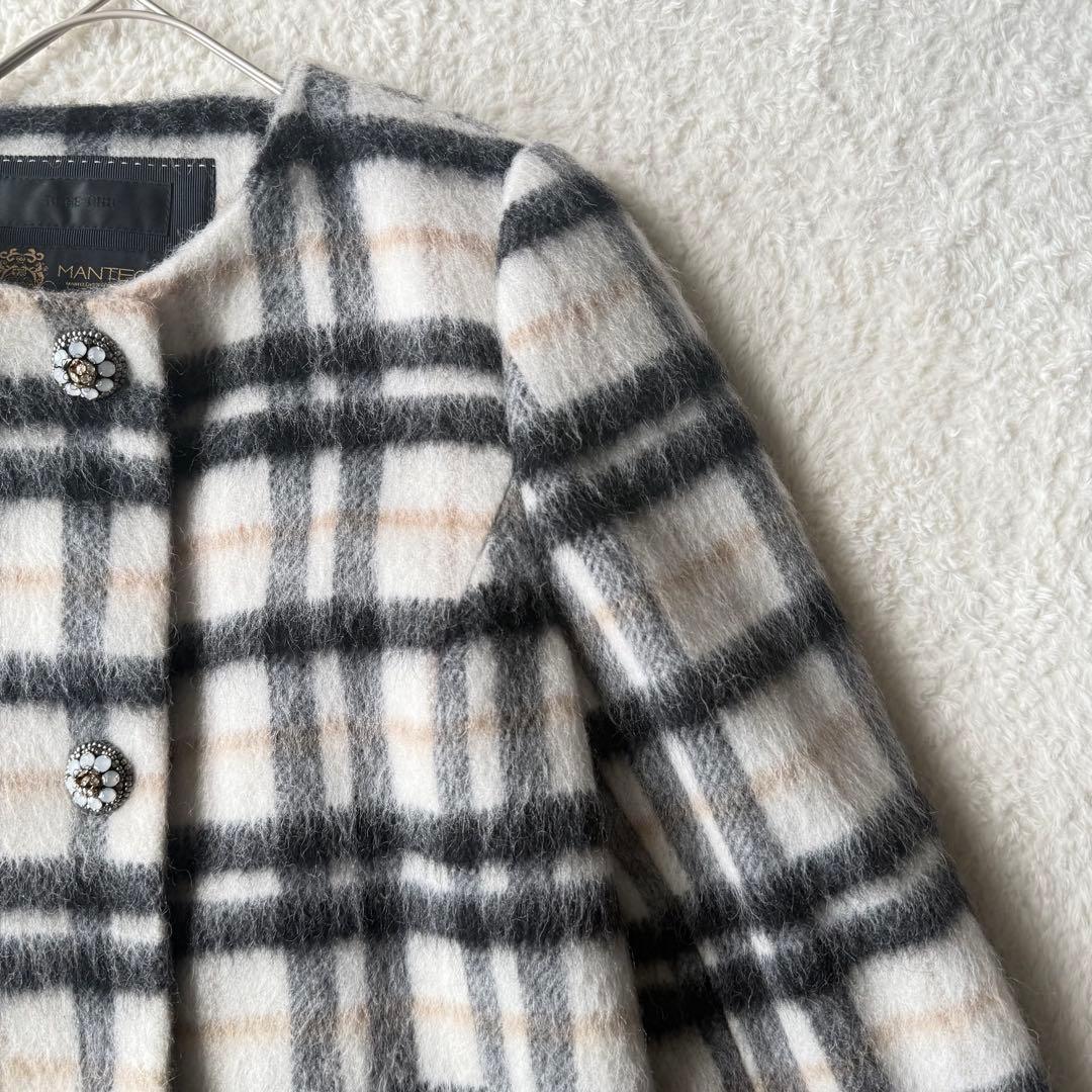 トゥービーシック マンテコ アルパカ混 チェック柄 シャギーコート L 未使用級
