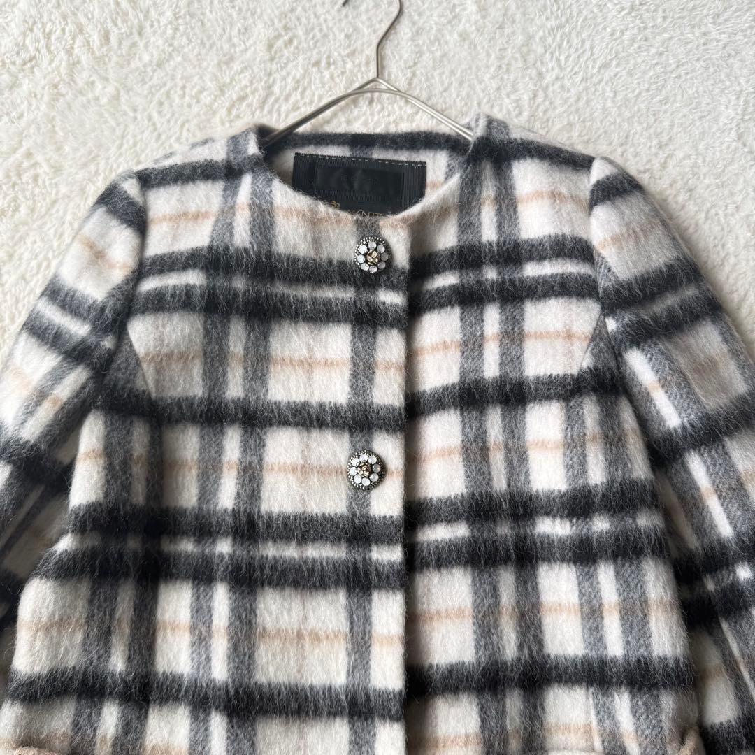 トゥービーシック マンテコ アルパカ混 チェック柄 シャギーコート L 未使用級