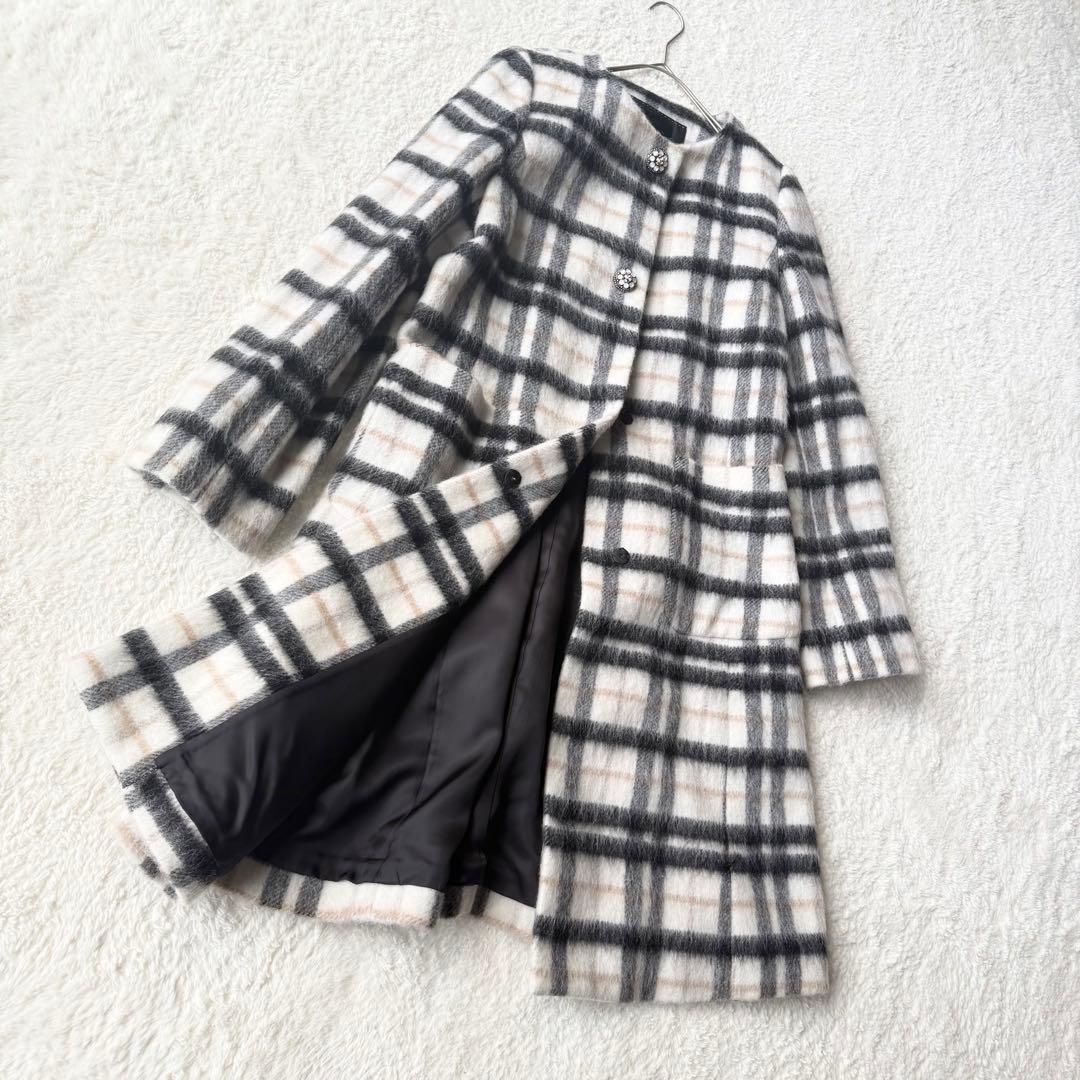 トゥービーシック マンテコ アルパカ混 チェック柄 シャギーコート L 未使用級