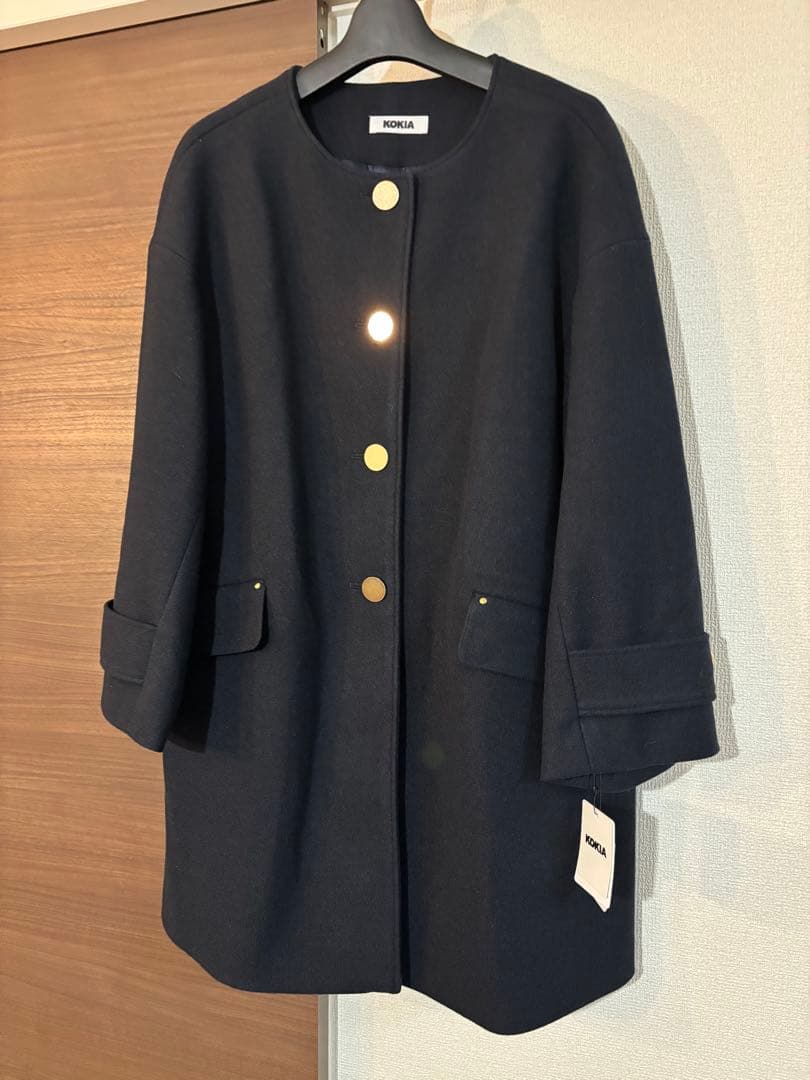 KOKIAノーカラーコートヤマダヤネイビー