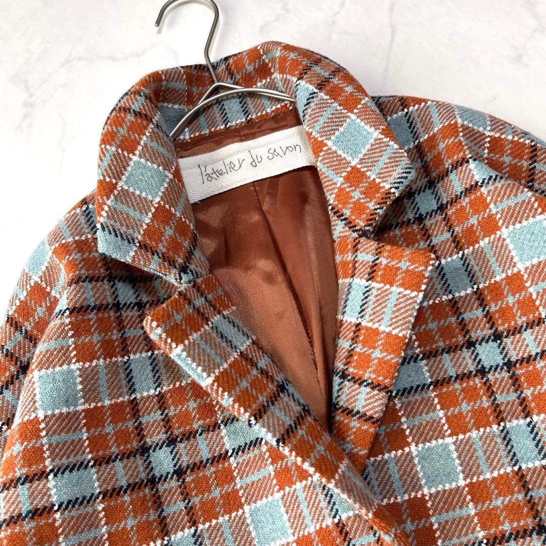 新品タグ付き アトリエドゥサボン チェックウール テーラードジャケット コート