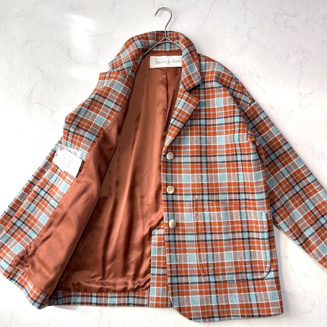 新品タグ付き アトリエドゥサボン チェックウール テーラードジャケット コート