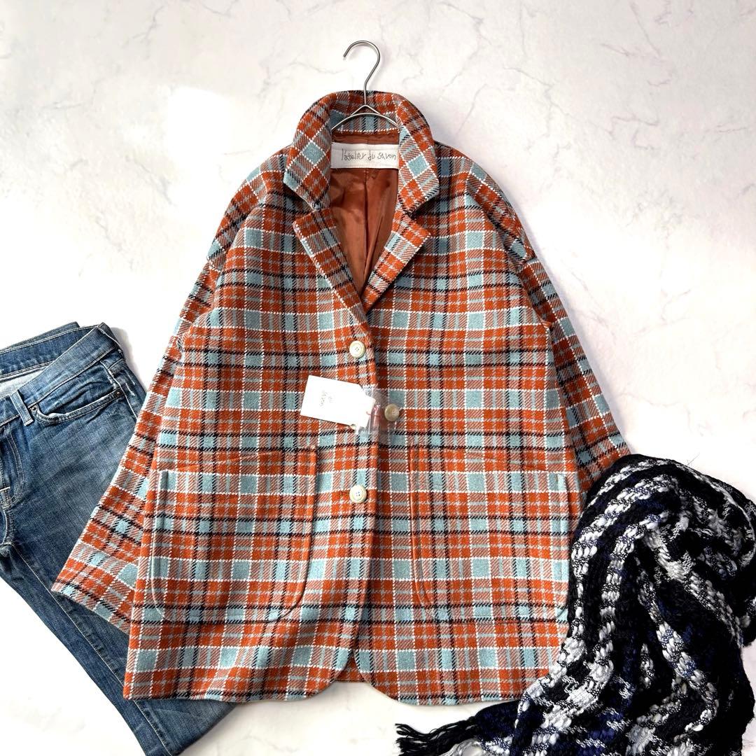 新品タグ付き アトリエドゥサボン チェックウール テーラードジャケット コート