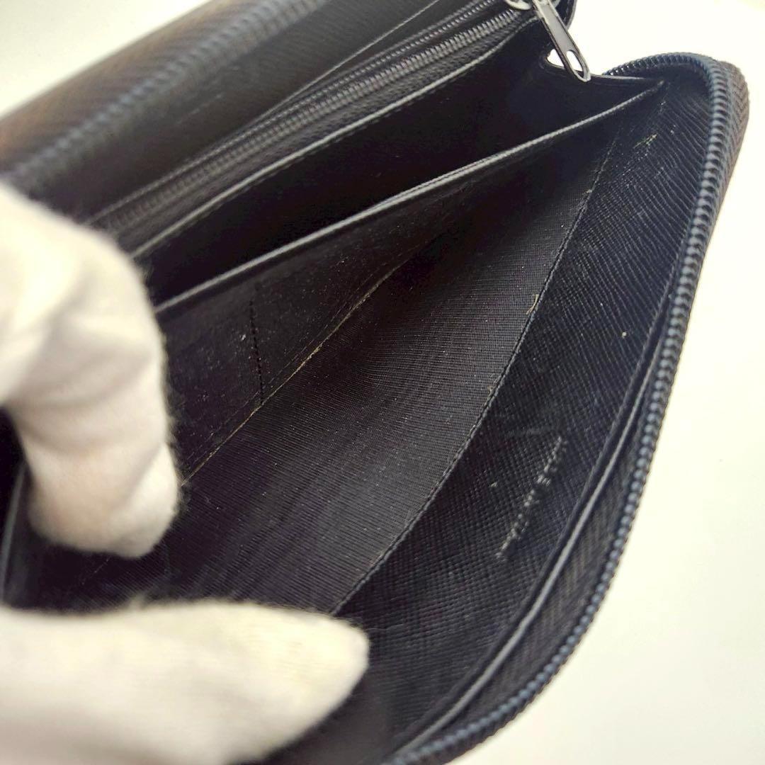 極美品 プラダ 長財布 三角ロゴ ラウンドファスナー サフィアーノレザー 黒
