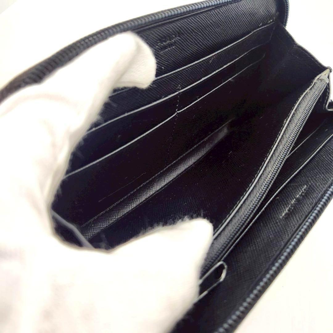極美品 プラダ 長財布 三角ロゴ ラウンドファスナー サフィアーノレザー 黒