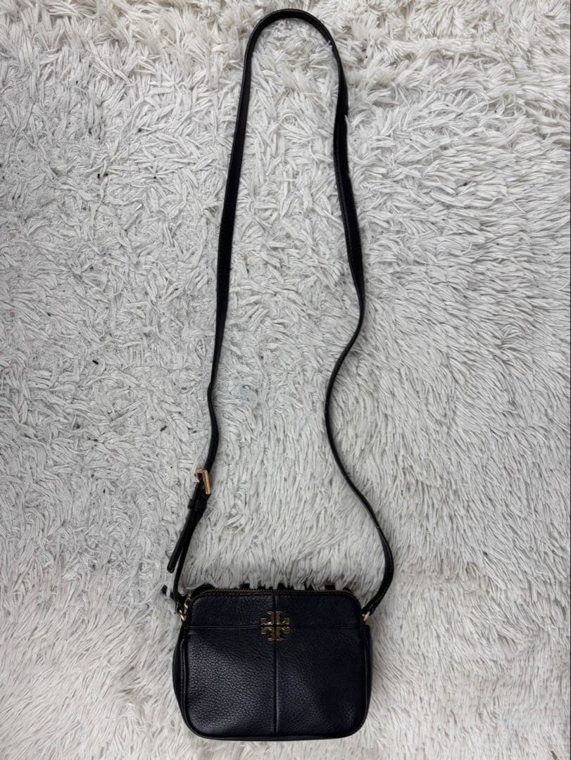 極美品 トリーバーチ レザー ショルダーバッグ シェブロン ファスナー ブラック