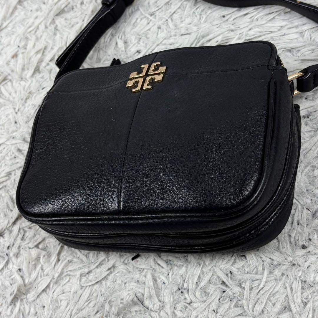 極美品 トリーバーチ レザー ショルダーバッグ シェブロン ファスナー ブラック