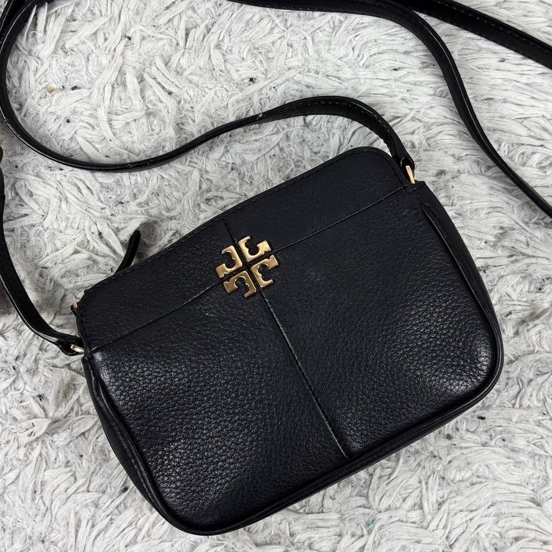 極美品 トリーバーチ レザー ショルダーバッグ シェブロン ファスナー ブラック