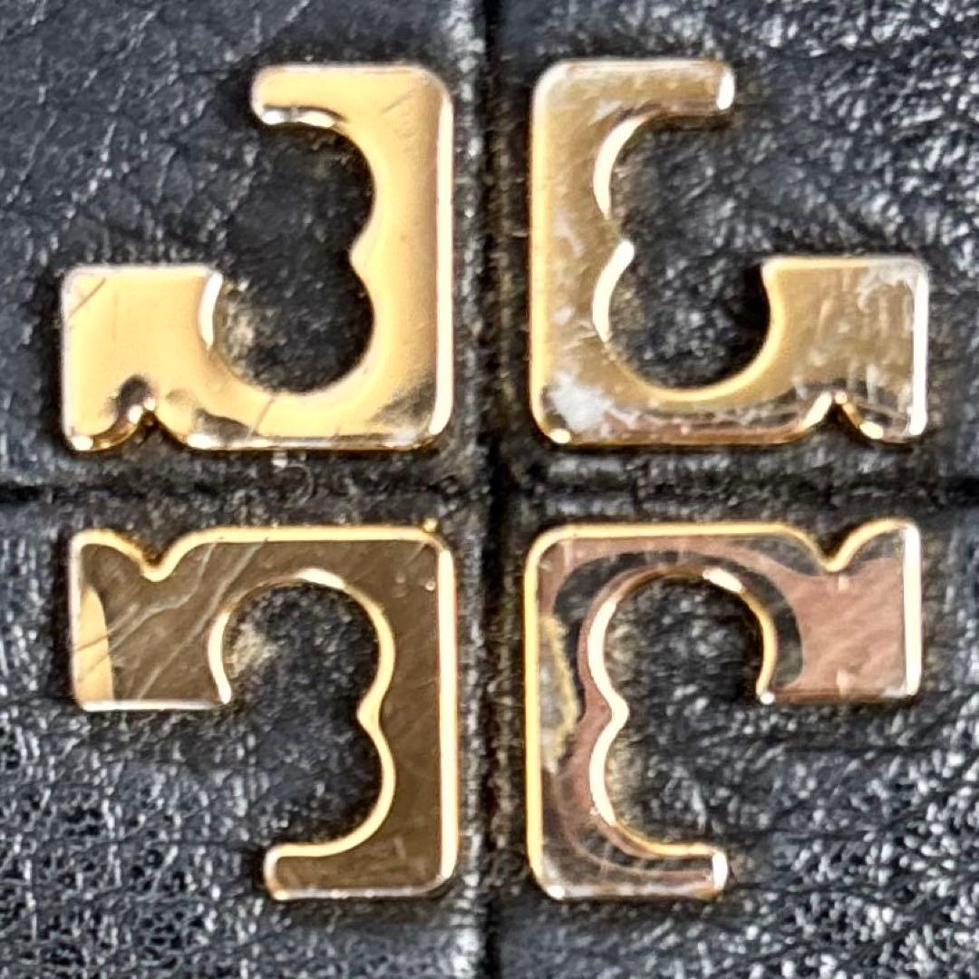 極美品 トリーバーチ レザー ショルダーバッグ シェブロン ファスナー ブラック