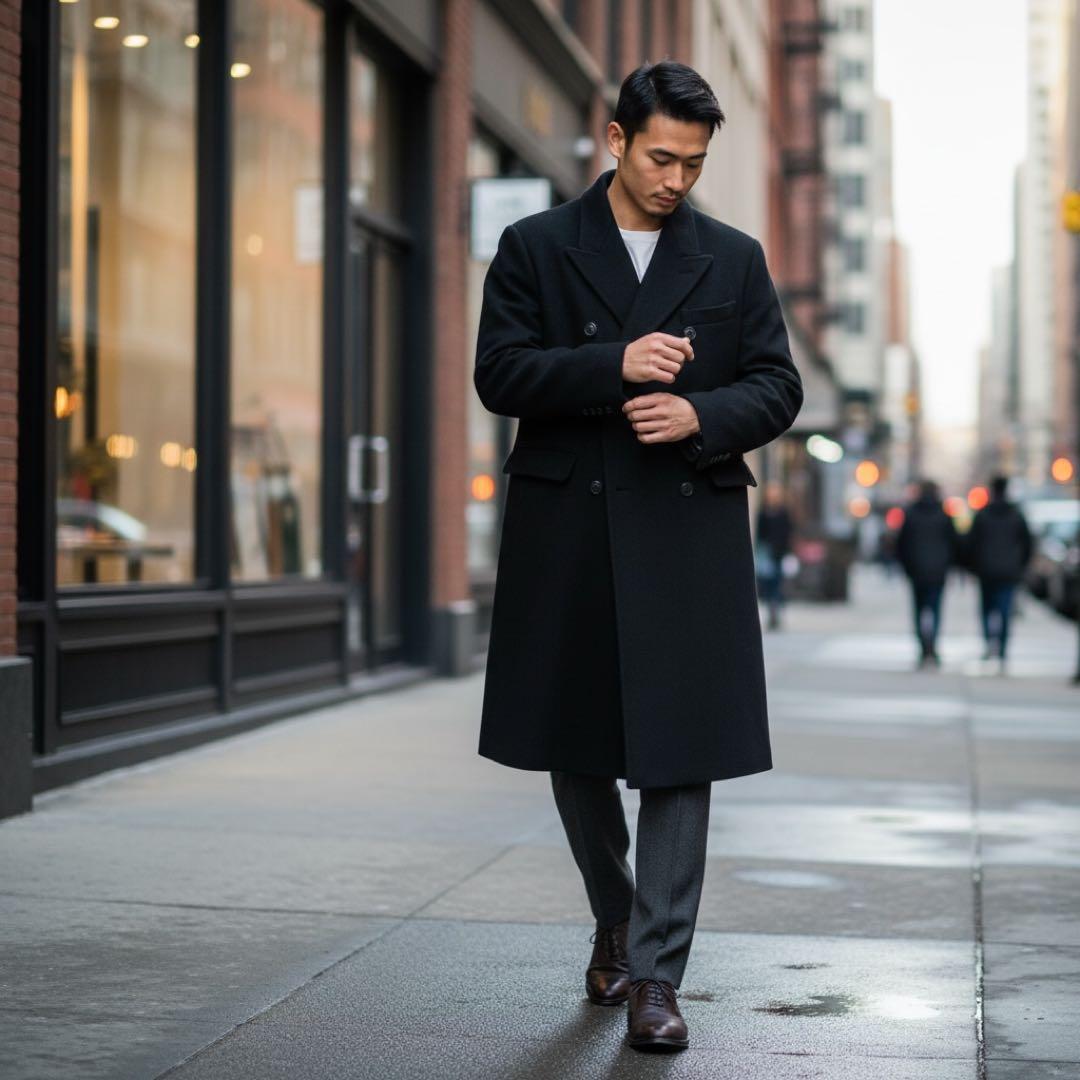 【最高級カシミヤ100%】イタリア製 ロングチェスターコート ダブル 40 黒