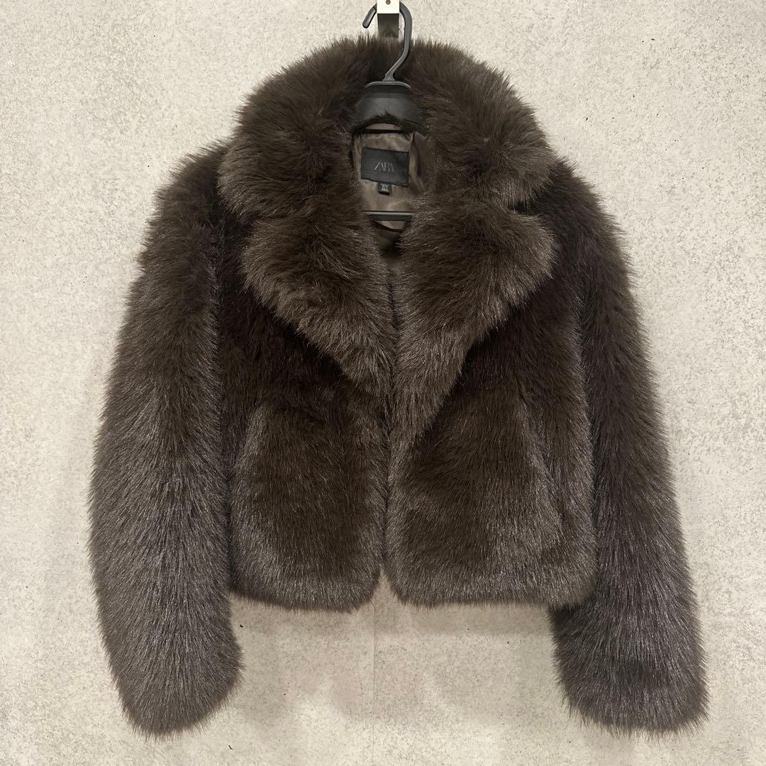★美品★ZARA フェイクファー ショートコート ブラウン S