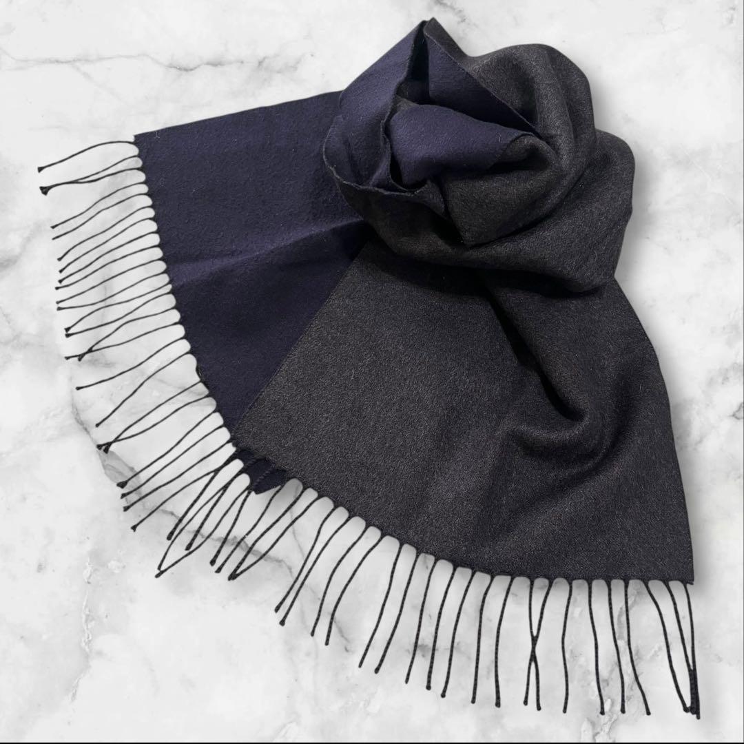 【美品】 PIACENZA カシミヤ シルク マフラー ネイビー グレー