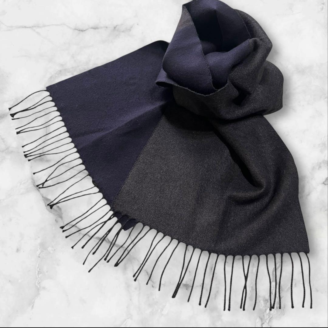 【美品】 PIACENZA カシミヤ シルク マフラー ネイビー グレー