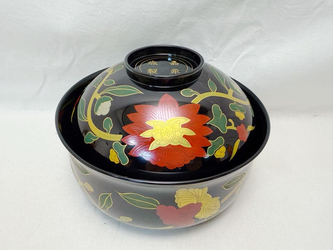 未使用 茶道具 平安象彦 長寛写 牡丹唐草 砂金袋形 喰籠菓子器 木製 共箱