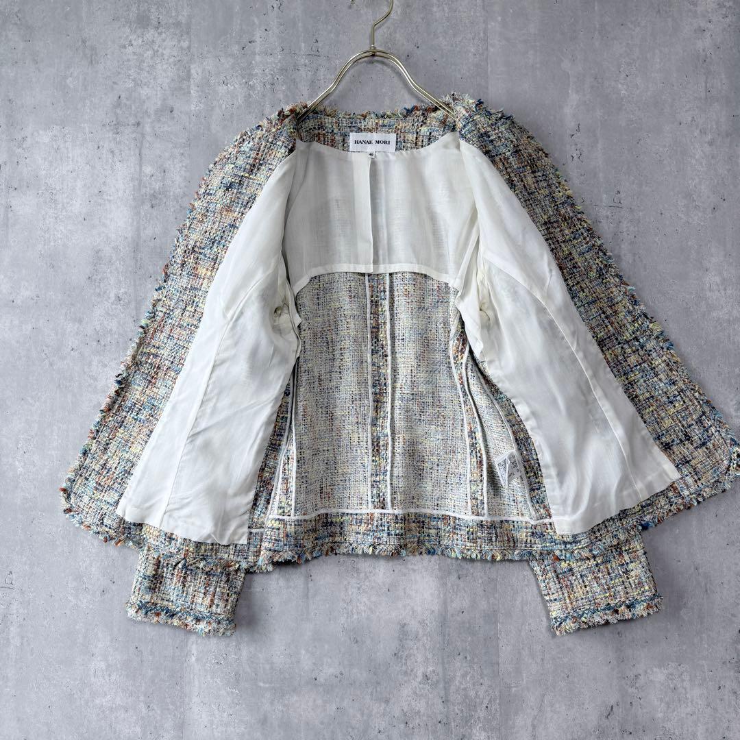 ハナエモリ ツイードノーカラージャケット マルチカラー 40 日本製