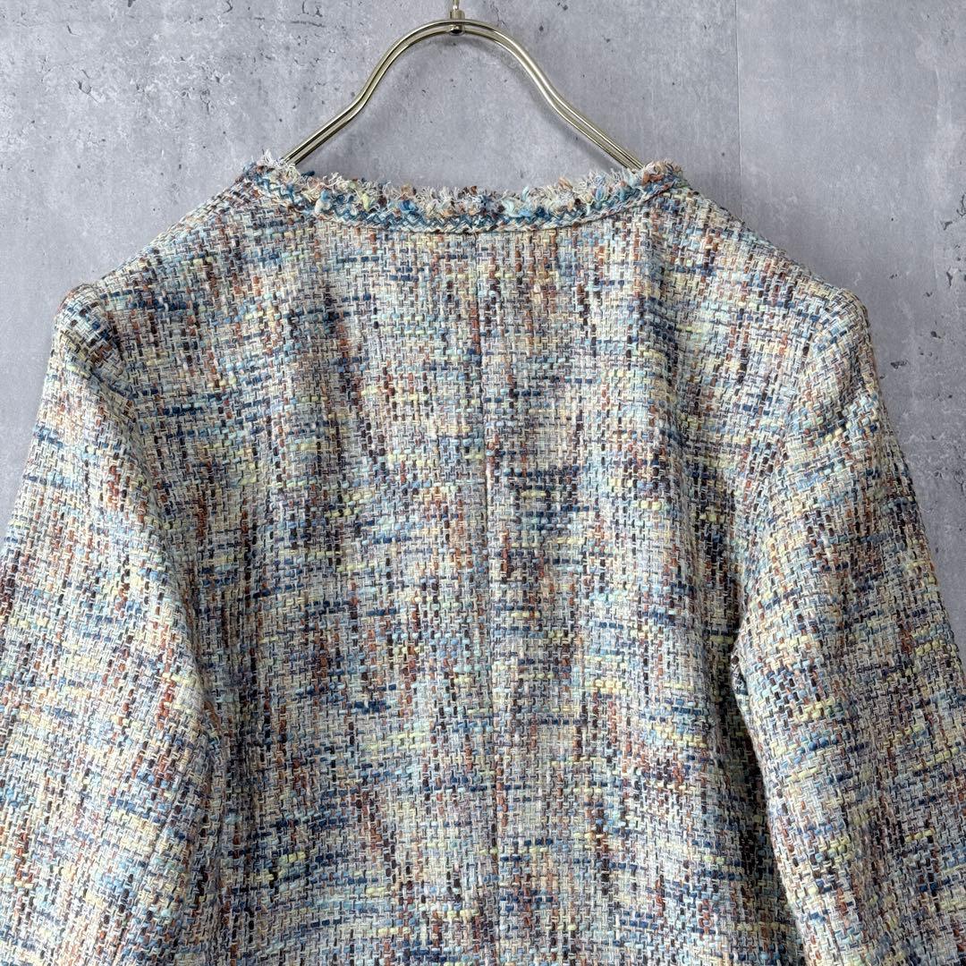 ハナエモリ ツイードノーカラージャケット マルチカラー 40 日本製