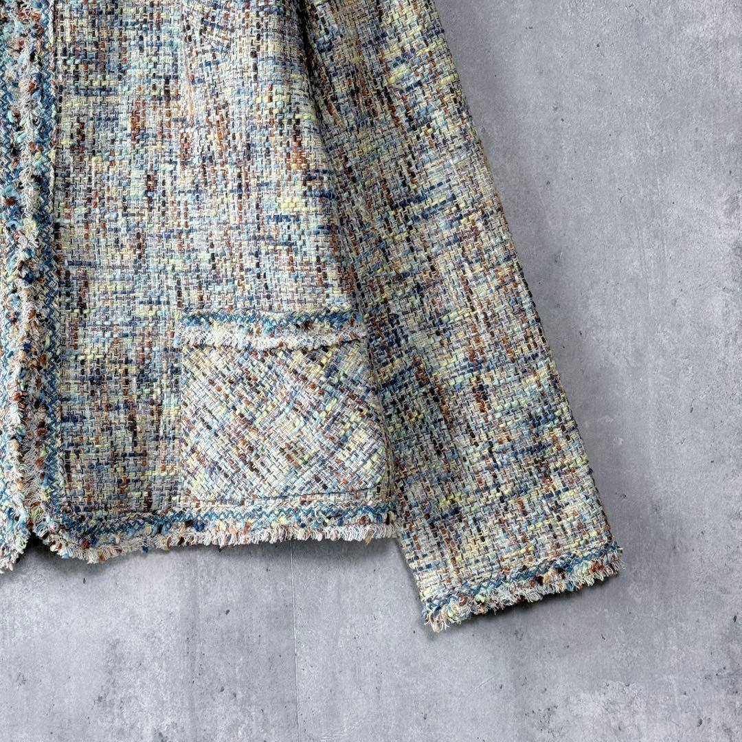 ハナエモリ ツイードノーカラージャケット マルチカラー 40 日本製