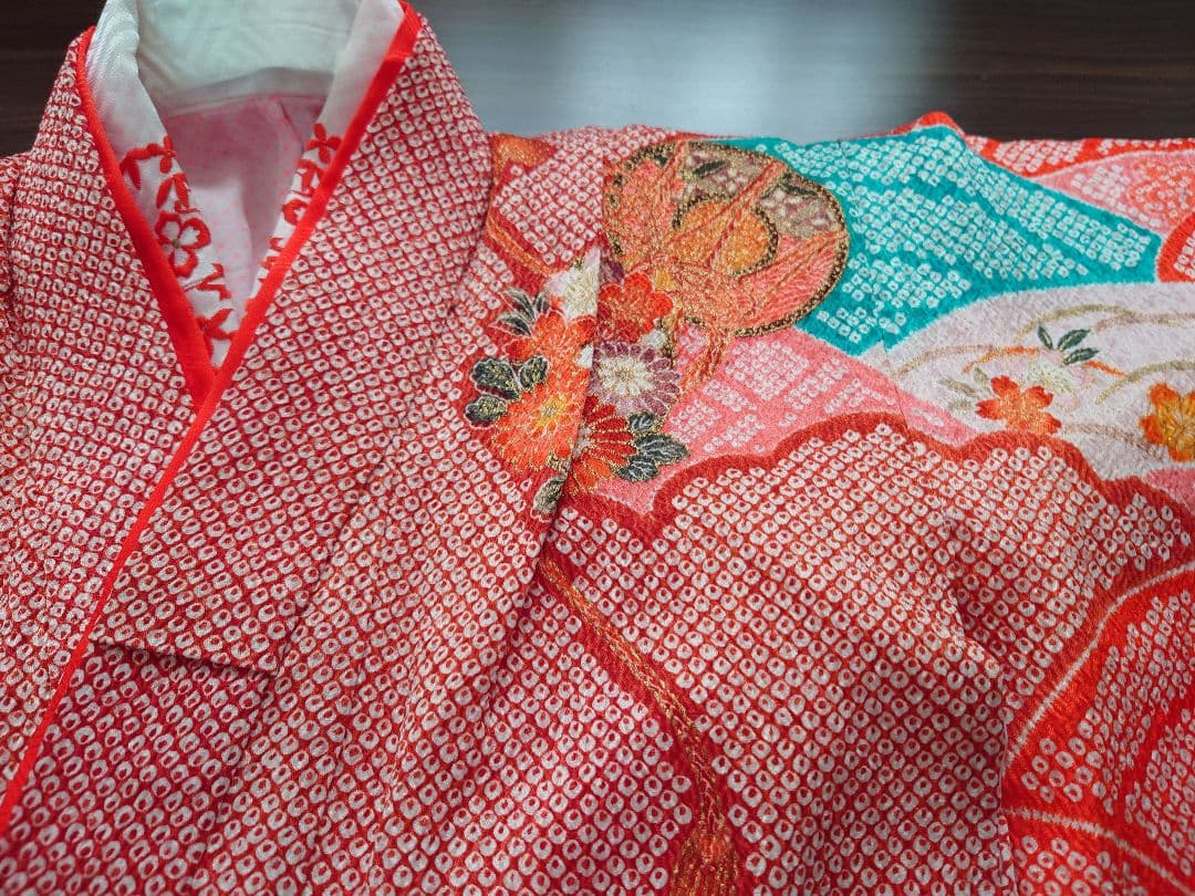 七五三　着物　筥迫セット　長襦袢　7歳　女の子　絞り柄　袋帯