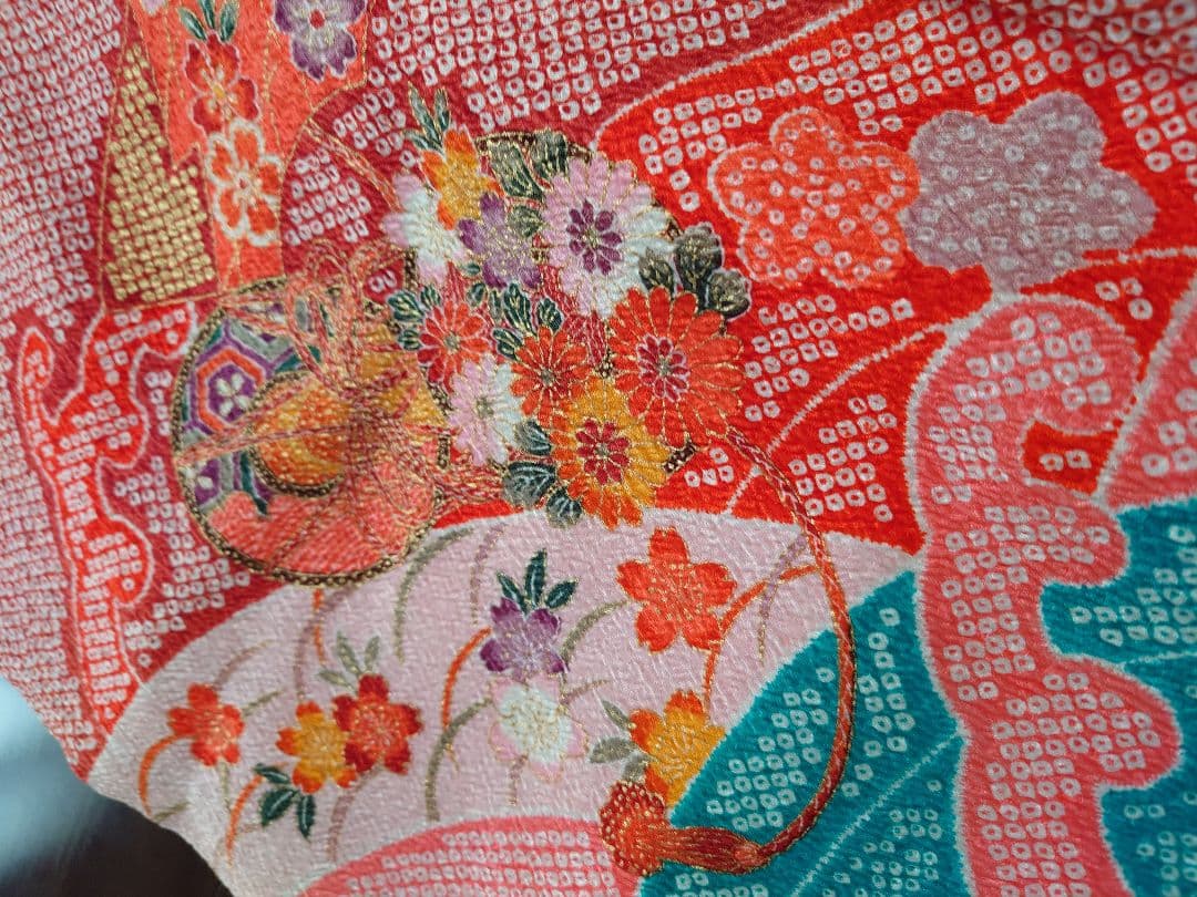 七五三　着物　筥迫セット　長襦袢　7歳　女の子　絞り柄　袋帯