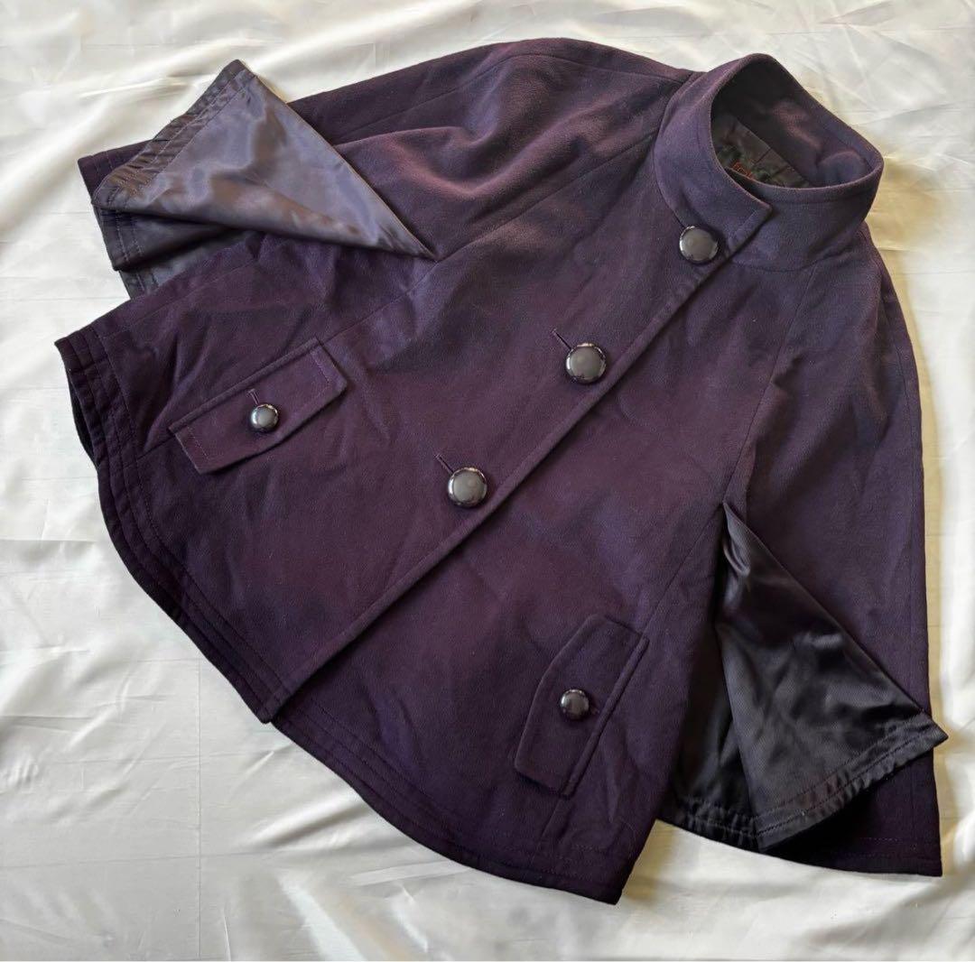美品fob exportコート　ポンチョ　マント　パープル　カシミヤ100 M