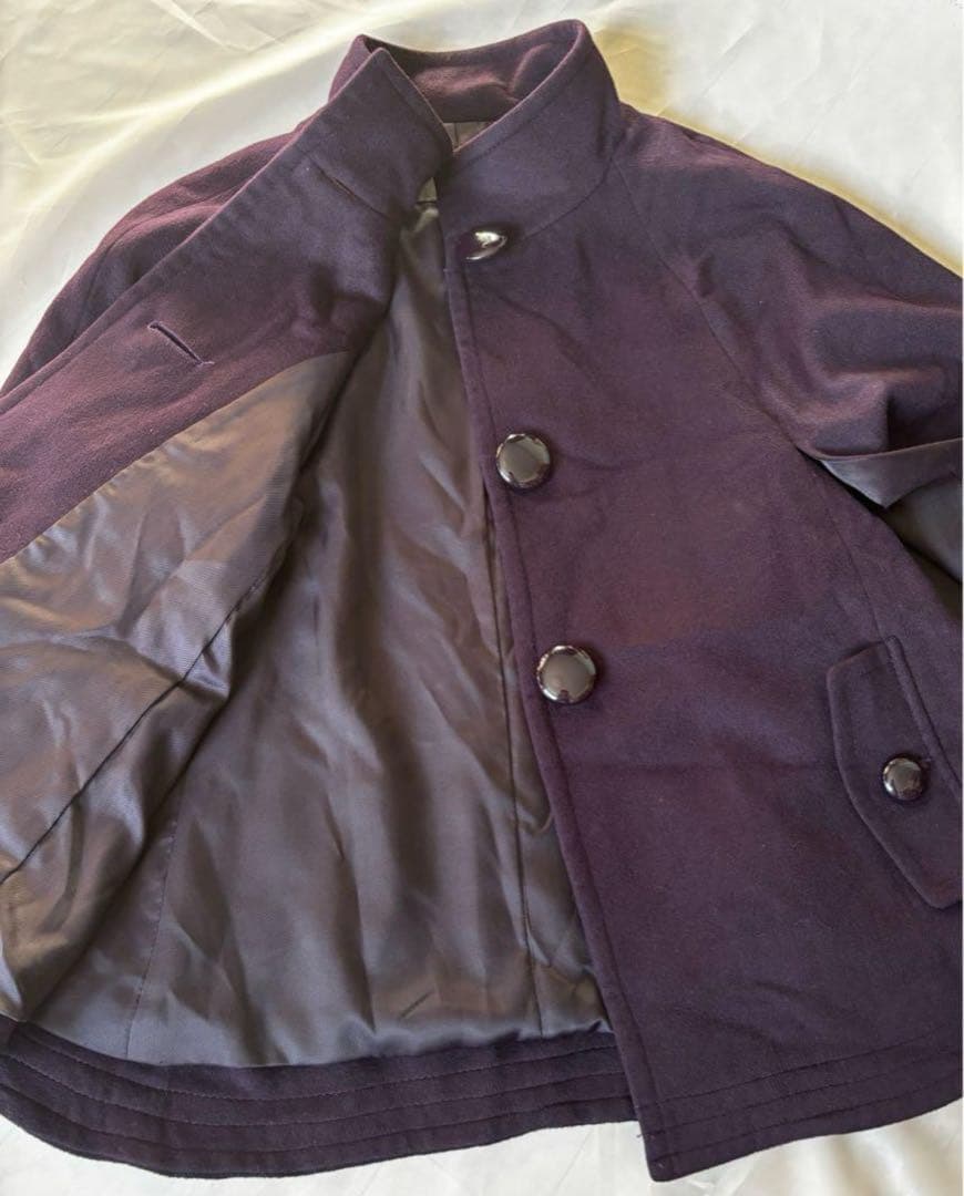 美品fob exportコート　ポンチョ　マント　パープル　カシミヤ100 M