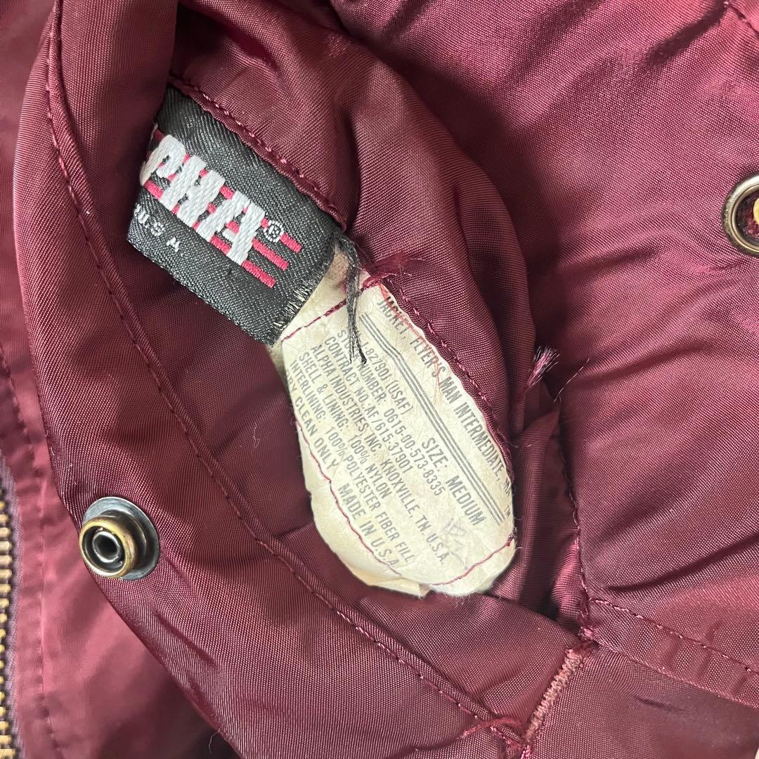 80s alpha MA-1 ボルドー アルファ3本線タグ Mアメリカ製