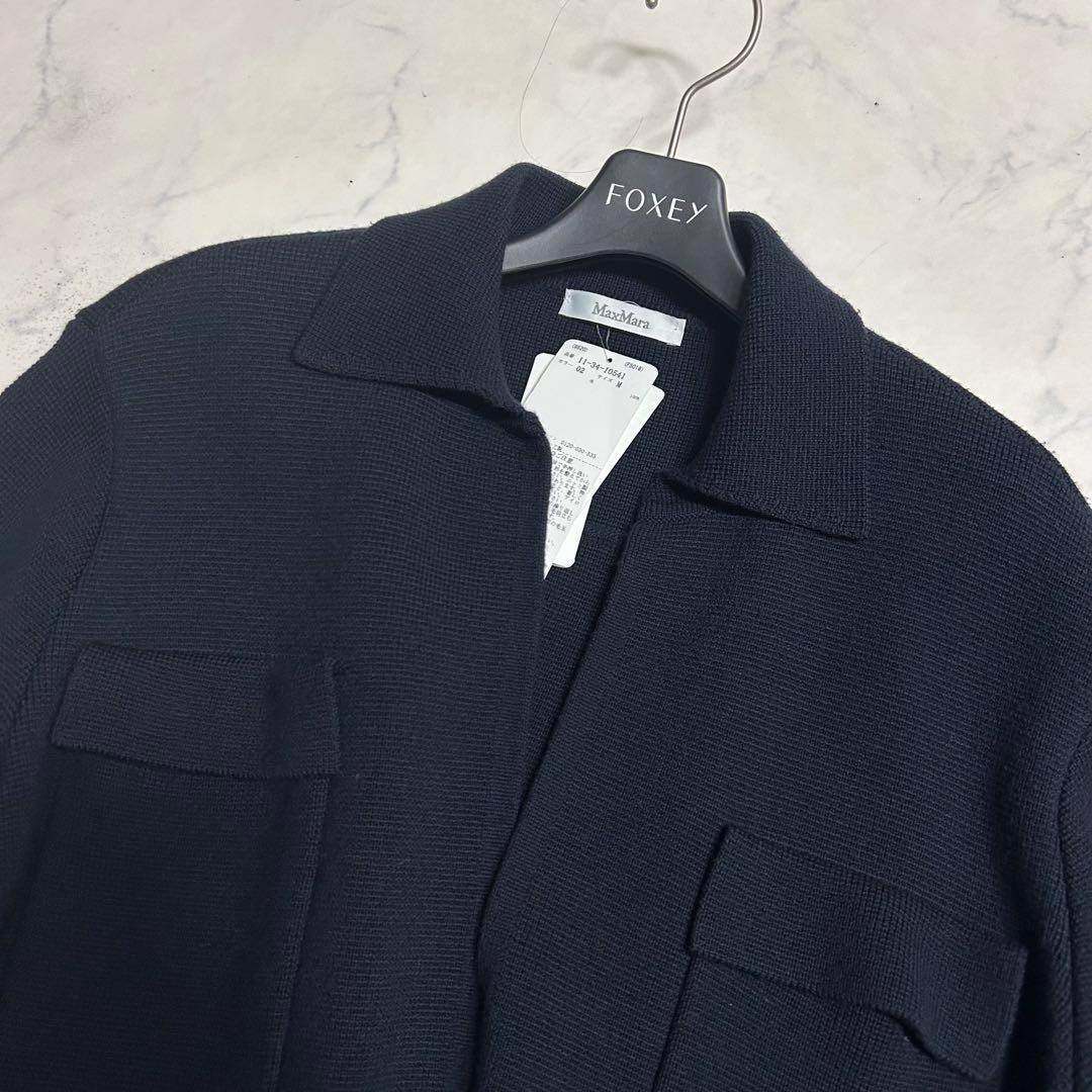 ♡*様 新品ダグ付 MAX MARA ウール ニットジャケット 紺 M刺繍オーバ