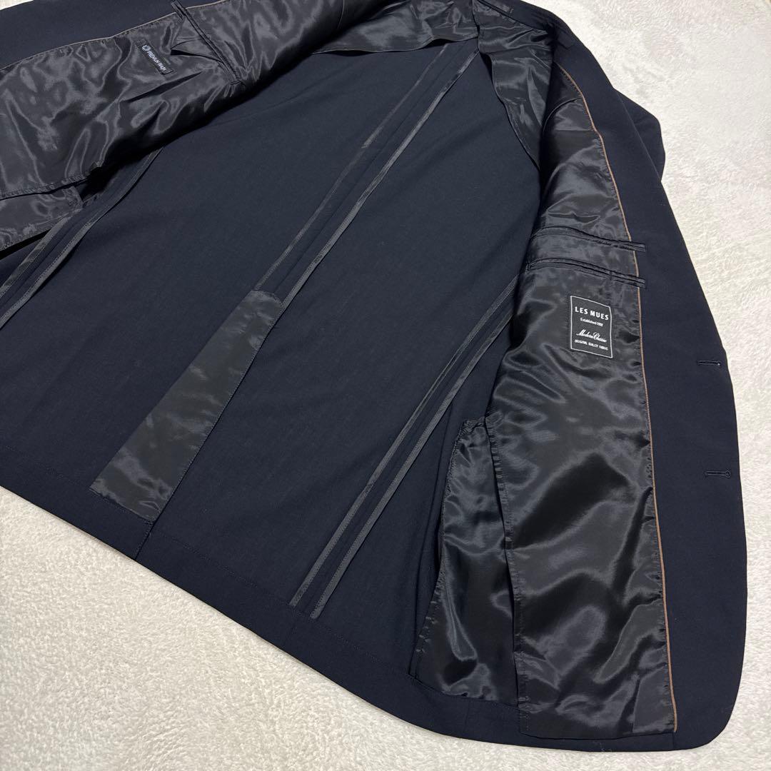 極美品 アオキ セットアップスーツ LES MUES 2B 背抜き 2XL 濃紺