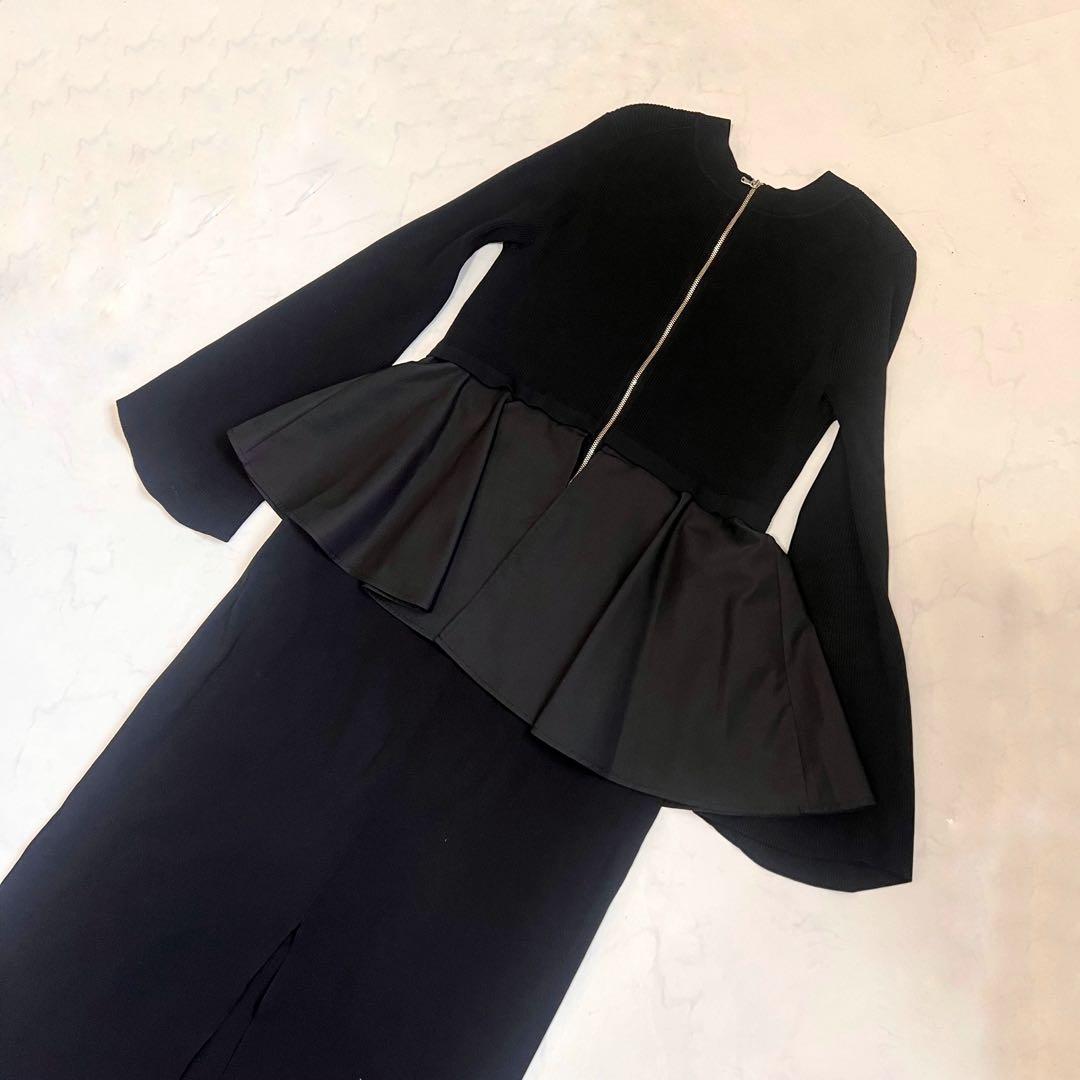 美品　ADAM ET ROPÉ FEMME ペプラムコンビニットワンピース