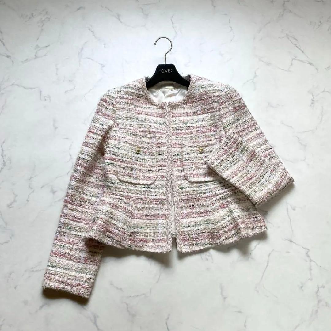 美品✨アナイ ミックスツイード クルーネックジャケット ペプラム 36 22年