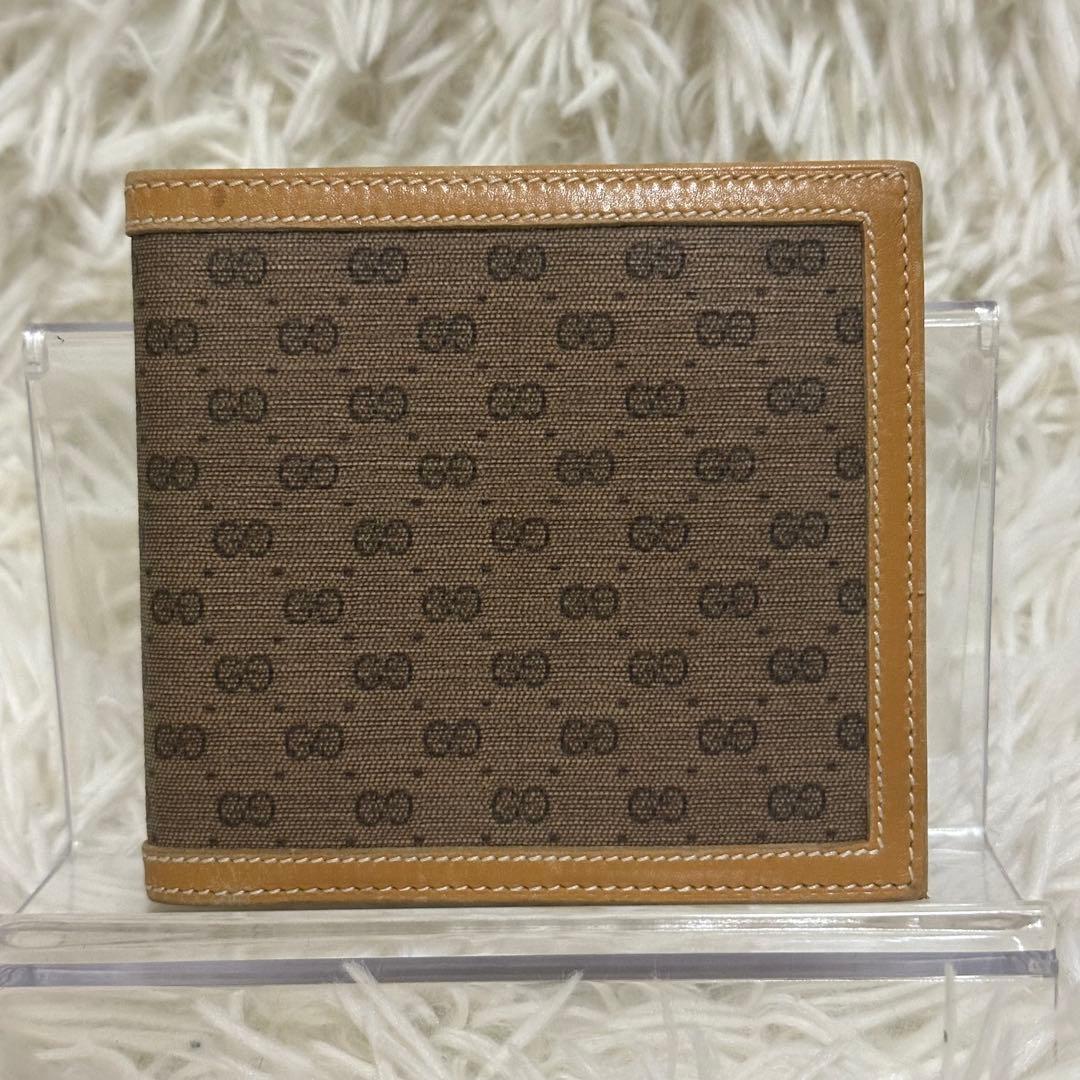 グッチ 二つ折り財布 GG柄 PVC レザー ベージュ コンパクト ゴールドロゴ