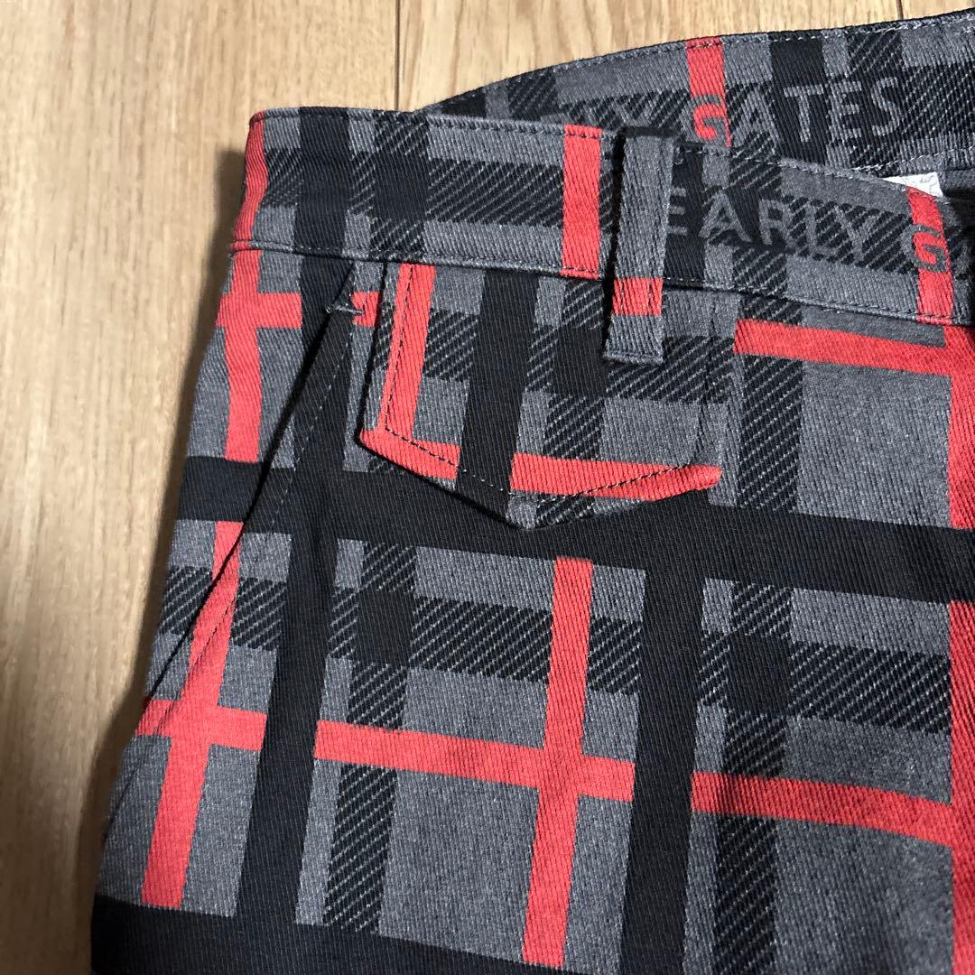 【美品】PEARLY GATES チェック柄パンツ 黒/赤