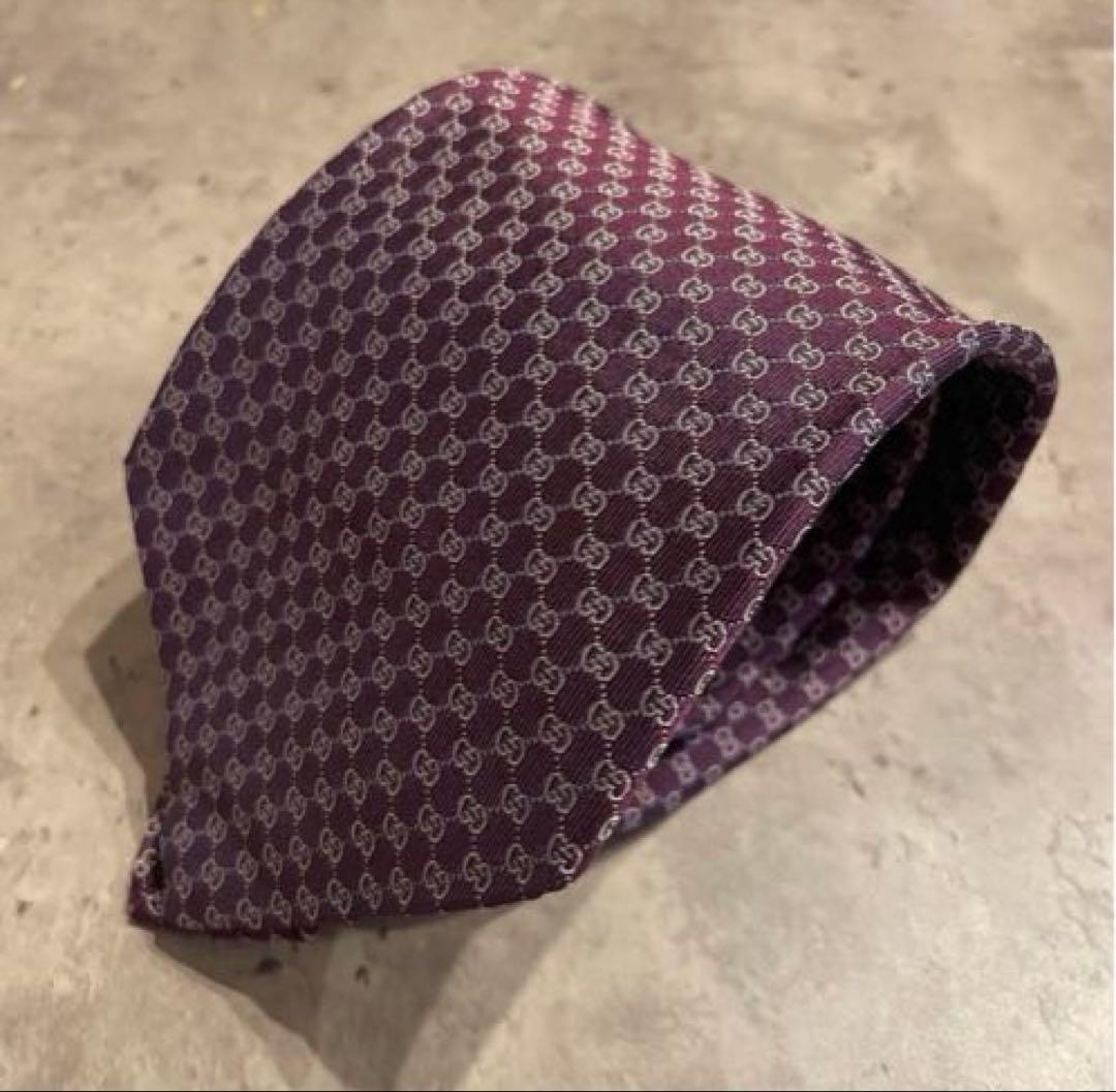 【新品級】GUCCI パープル GGパターン ネクタイ シルク イタリア製