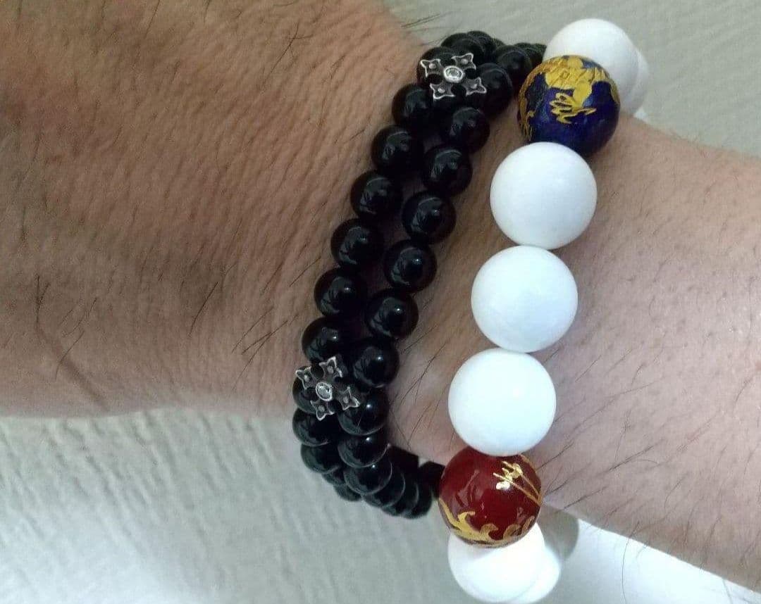 NEW本物 長渕剛さんオニキス2連s925ファンシークロスジルコ付きブレス/数珠