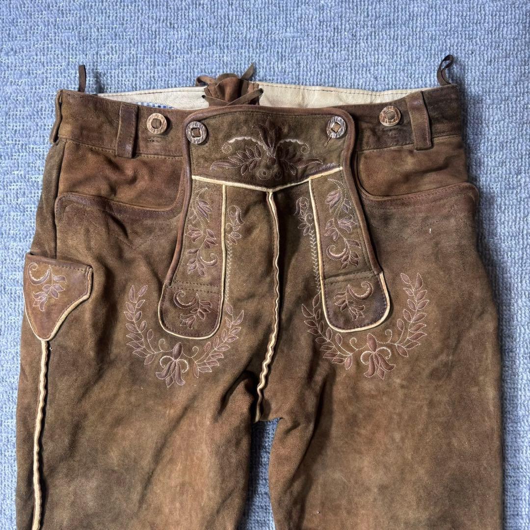 70s ドイツ 古着 チロリアン レーダーホーゼン レザーパンツ 刺繍 スエード