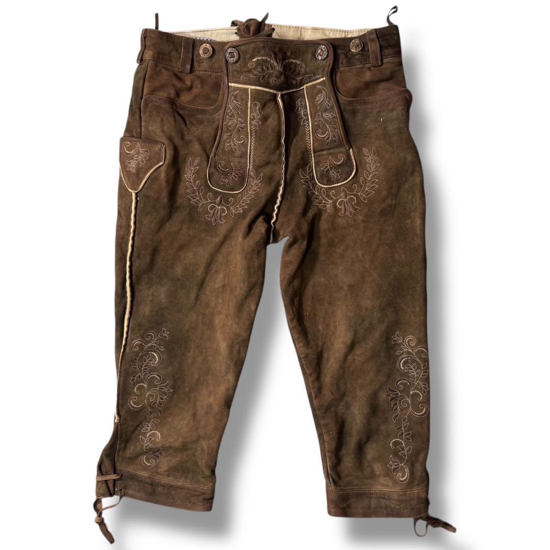 70s ドイツ 古着 チロリアン レーダーホーゼン レザーパンツ 刺繍 スエード