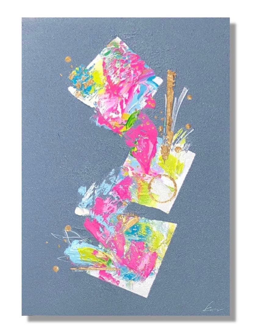 【Re】油絵　原画　一点物　動物　キリン　イエロー　スタイリッシュ　M8